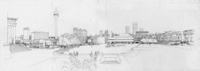 Panorama proposal for the layout of the city centre, Liverpool by Shankland Cox Partnership, c.1963