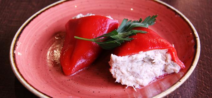 Bonito tuna and creamed cheese stuffed Piquillo peppers