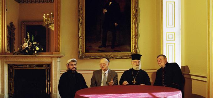 Imam Mohammed Alawi, Dr Peter Grant, Father Iakovos Kasinos, Reverend Canon Bob Lewis at Liverpool Town Hall 