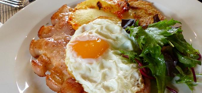 OLD SPOT DRY AGED GAMMON STEAK - £13.95  Cider, mustard & sugar glaze - crispy potato, chilli pineapple & dippy egg