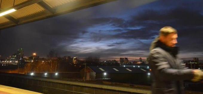 Cornbrook station with a storm brewing