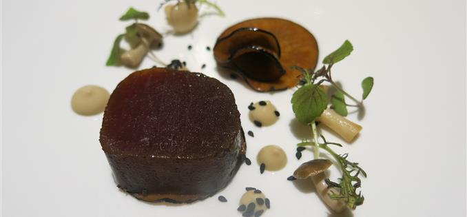 Marinated tuna, pickled mushroom