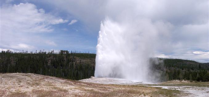 Old Faithful erupts