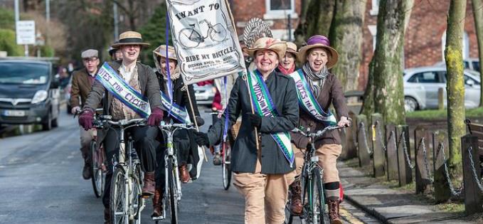 The bike ride celebrated the Manchesters suffrage history