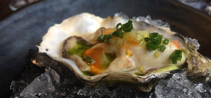 Gillardeau oyster, avocado puree and kimch oil