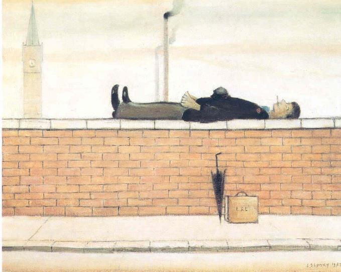 Man lying on a wall