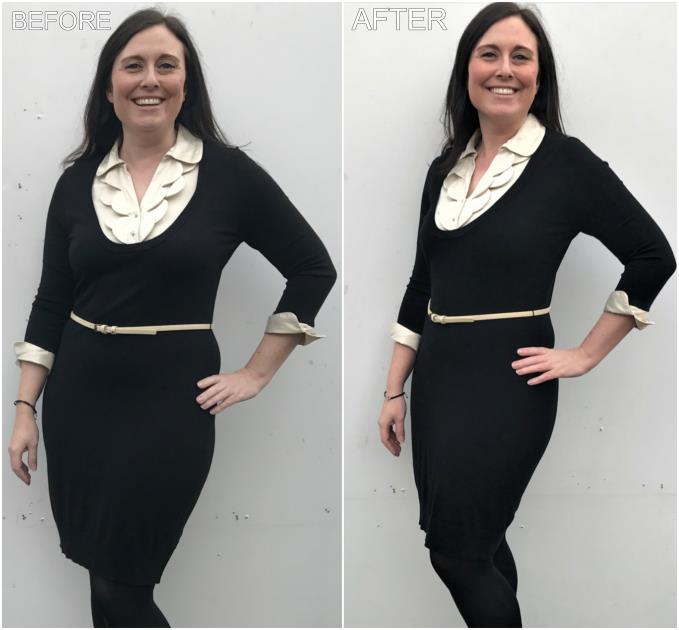 Look at the before and after! Shapewear makes a difference