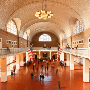 The great hall at Ellis Island: the first New World soil for millions who last stood on dry land in Liverpool