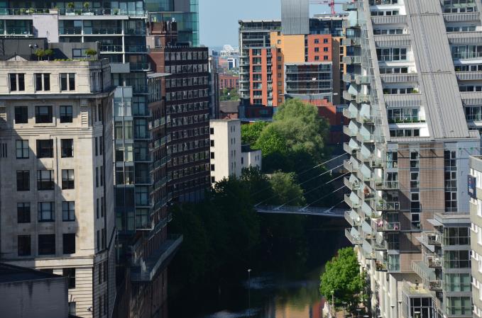 The building canyon down the River Irwell