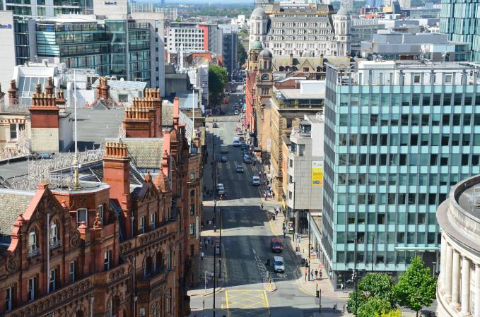 Straight down Peter Street and Quay Street and into Salford