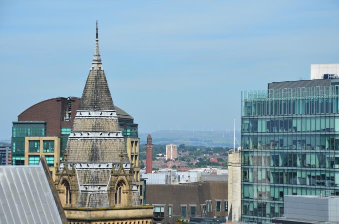 View north via spires and towers