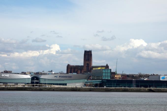 The view from Birkenhead Woodside where seven storeys of another Elliot block on Norfolk Street can be seen to the right of the exhibition centre at seven storeys. The disputed Norfolk Street tower would obscure the view of Liverpool Cathedral, claim campaigners