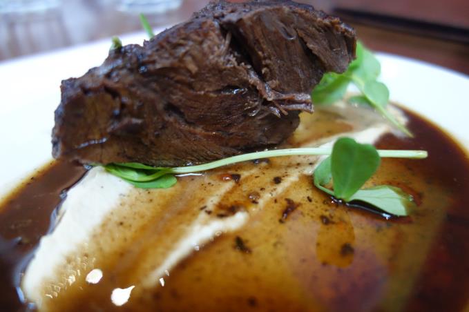Estofado, Catalan ox-cheek stew infused with orange and cinnamon and served with a  celeriac puree