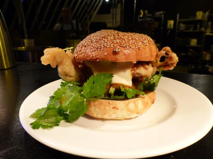 Soft shell crab burger with curry sauce