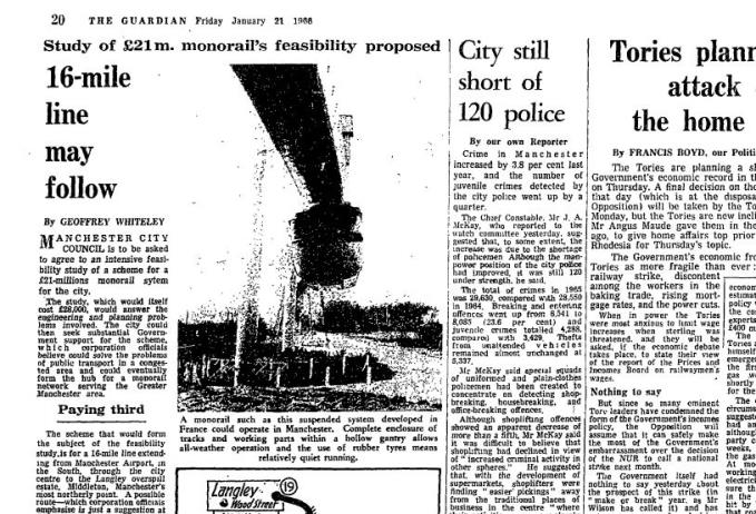 Guardian article from 1966 discussing the Manchester Monorail 