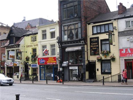 Grey Horse pub with its weaver's windows on Portland Street