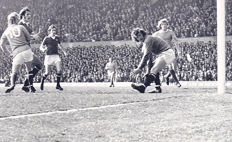 Denis Law scores against United for City, 1974