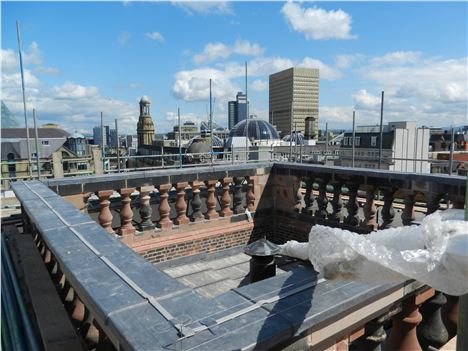 The Scaffolding Goes Round The Tower, Restored Parts Are A Lighter Colour That Will Weather. But Look At The Amount Of Lead Here