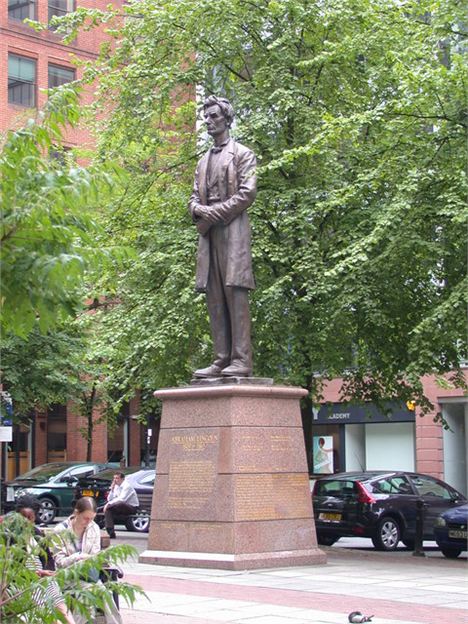 Abraham Lincoln in Manchester making sure there are no vampires in the Brazennose Street post office