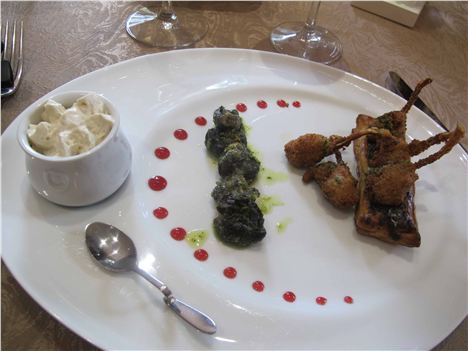 Snails And Frog's Legs Starter At Relais Del'abbaye, Charlieu