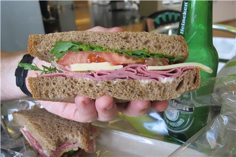 Pastrami snadwich and an ice cold Heineken at Harvey Nichols, Manchester