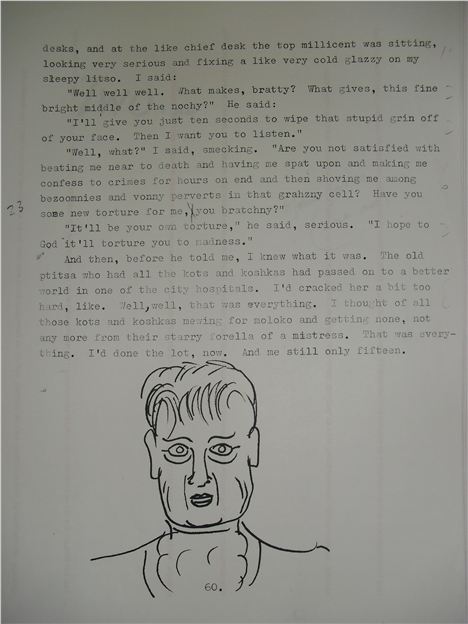 Anthony Burgess sketch of Alex and original text