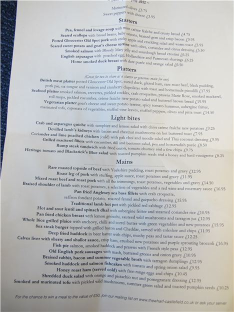 Wharf menu