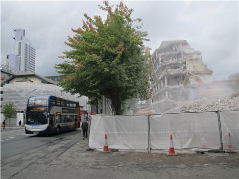 Student Castle with the BBC building being demolished