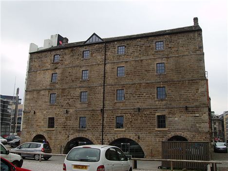 Eastern side of the building showing the shipping arches - see yellow box below