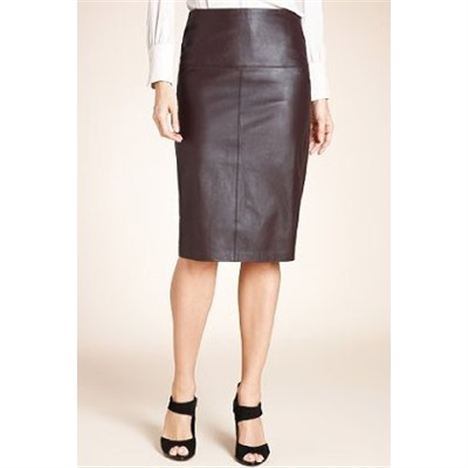 M&S Oxblood Leather Panelled Pencil Skirt