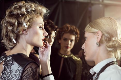 Model, Abbie Boston backstage with Bobbi Brown team