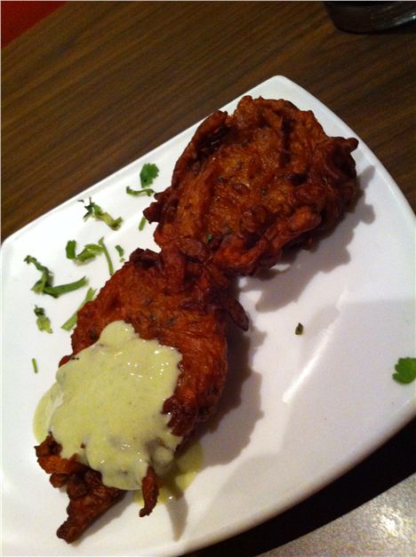 Onion Bhaji With A Little Mint Yoghurt