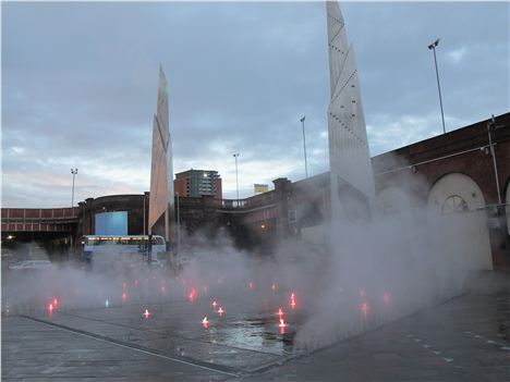 Water vapour and lights - fountains in Salford