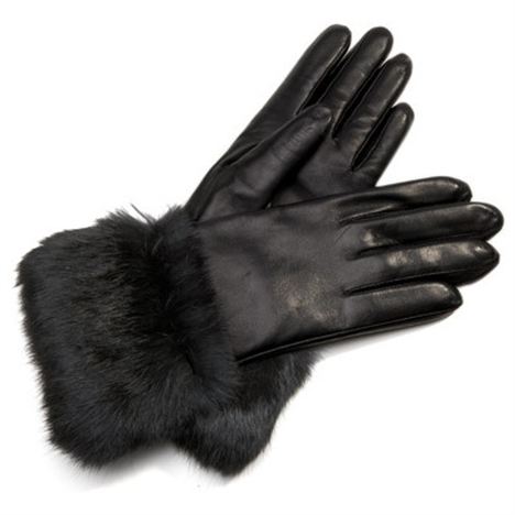 Black Nappa Leather Fur Trimmed Gloves