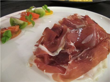 Iberico ham and heirloom tomato