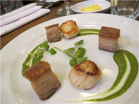 Scallops and belly pork