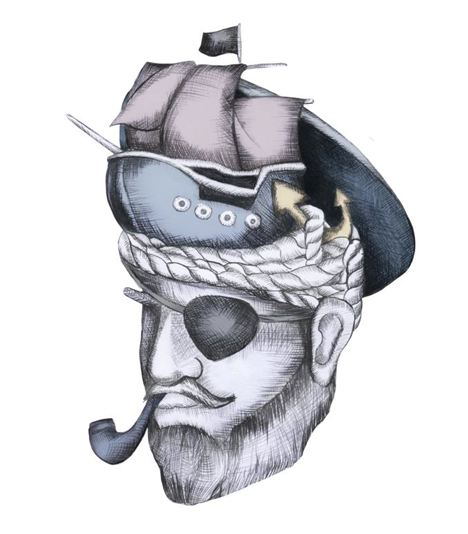 Privateer branding - the pirate with a ship in his hat %28the latter sentence was almost a Morrissey song title once%29