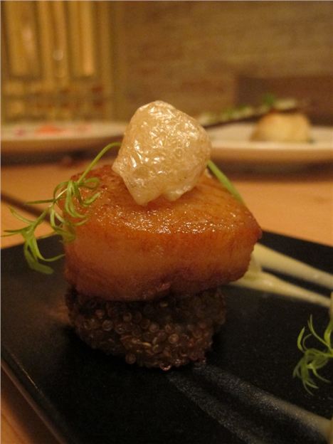 Grilled Scallops With Diced Deep Fried Soft Shell Crab - Close Up 1