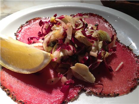 The beautiful tuna carpaccio at Cicchetti