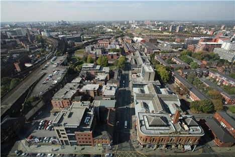 Looking down on Castlefield from Beetham Tower