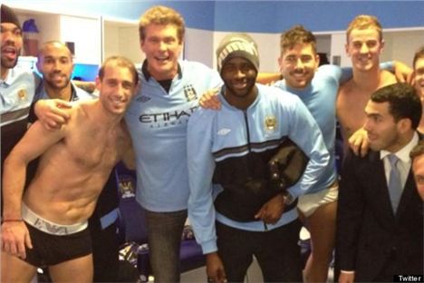 'Hasslehoff' In The City Changing Room From Twitter. Carlos Tevez Looks Anxious Having Stolen Pablo Zabaleta's Suit