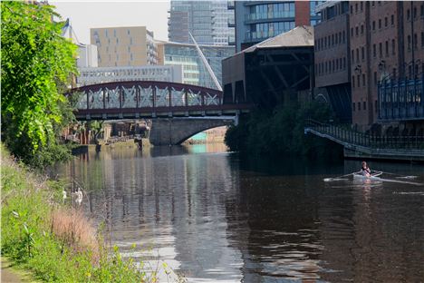 In the far distance the Mark Addy terrace and now clean waters of the River Irwell