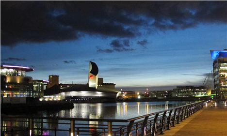 Imperial War Museum lights up at twilight