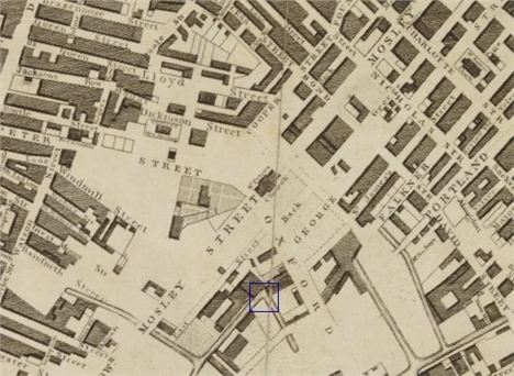 1821 map, the shaded area in the centre is Mr Cooper's garden