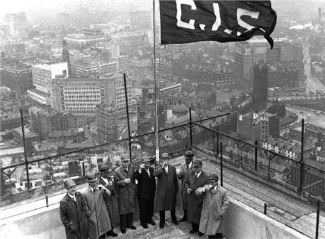 Toasting the opening back in the long long ago, looking down over the Cathedral