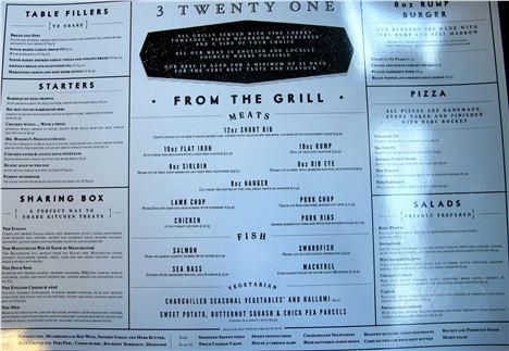 3TwentyOne's menu