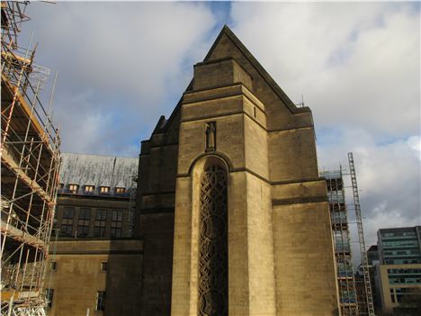 The decorative element on the Town Hall Extension referenced on Ian Simpson building