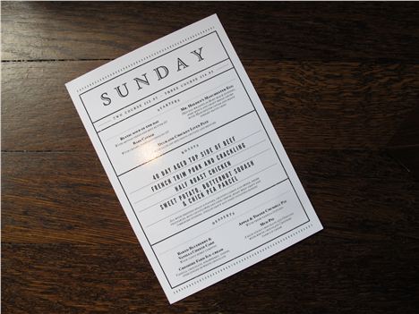 3 Twenty One Sunday menu