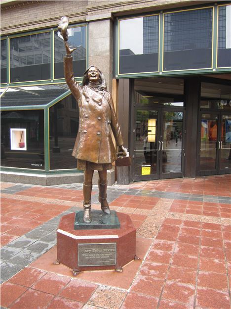 An Exuberant Statue Dedicated To The Actress Mary Tyler, Moore Stands Outside Macy's. She Starred In A Seventies Sitcom Set In The City Department Store