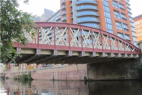 Irwell Street Bridge from the towpath on the Salford side